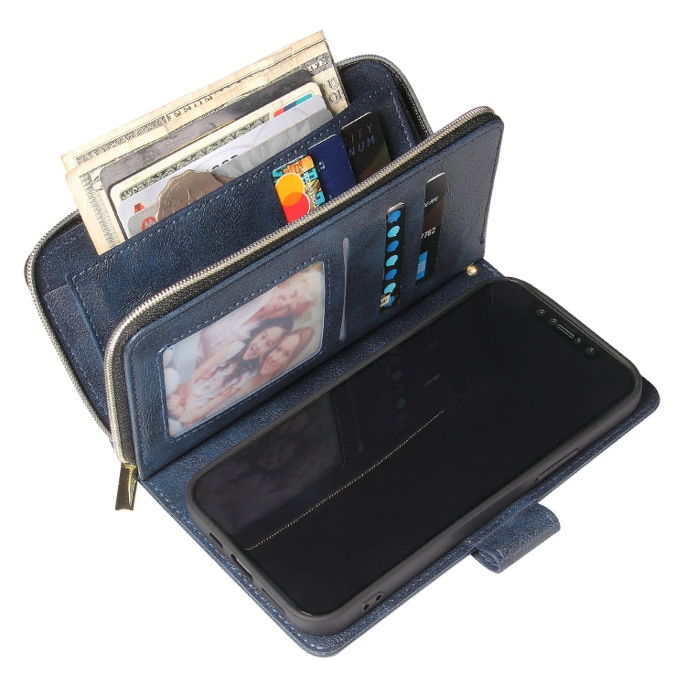 For iPhone 12 Pro Max Zipper Wallet Bag Horizontal Flip PU Leather Case with Holder & 9 Card Slots & Wallet & Lanyard & Photo Frame
