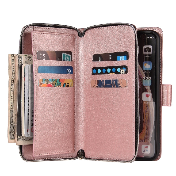 For iPhone XR Zipper Wallet Bag Horizontal Flip PU Leather Case with Holder & 9 Card Slots & Wallet & Lanyard & Photo Frame