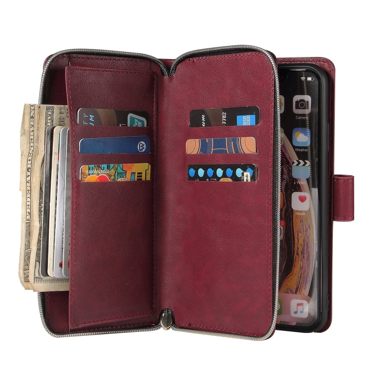 For iPhone XR Zipper Wallet Bag Horizontal Flip PU Leather Case with Holder & 9 Card Slots & Wallet & Lanyard & Photo Frame