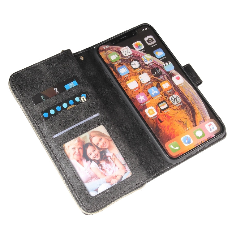 For iPhone XR Zipper Wallet Bag Horizontal Flip PU Leather Case with Holder & 9 Card Slots & Wallet & Lanyard & Photo Frame