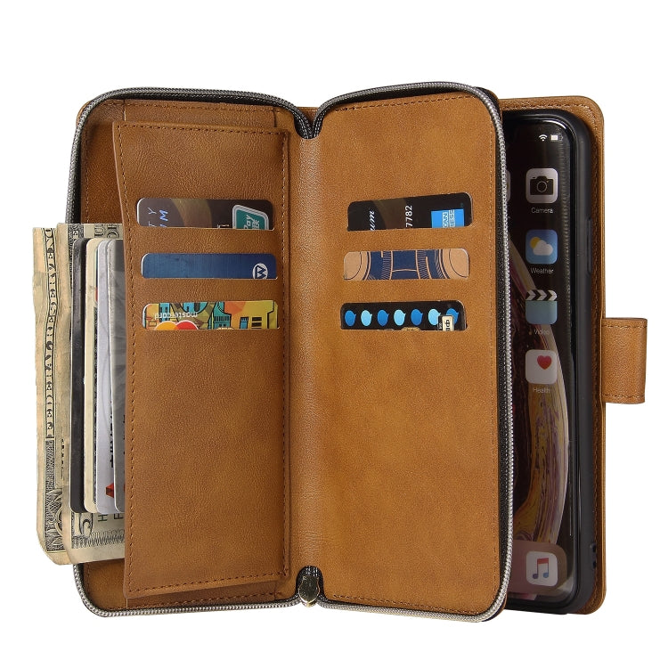 For iPhone XR Zipper Wallet Bag Horizontal Flip PU Leather Case with Holder & 9 Card Slots & Wallet & Lanyard & Photo Frame