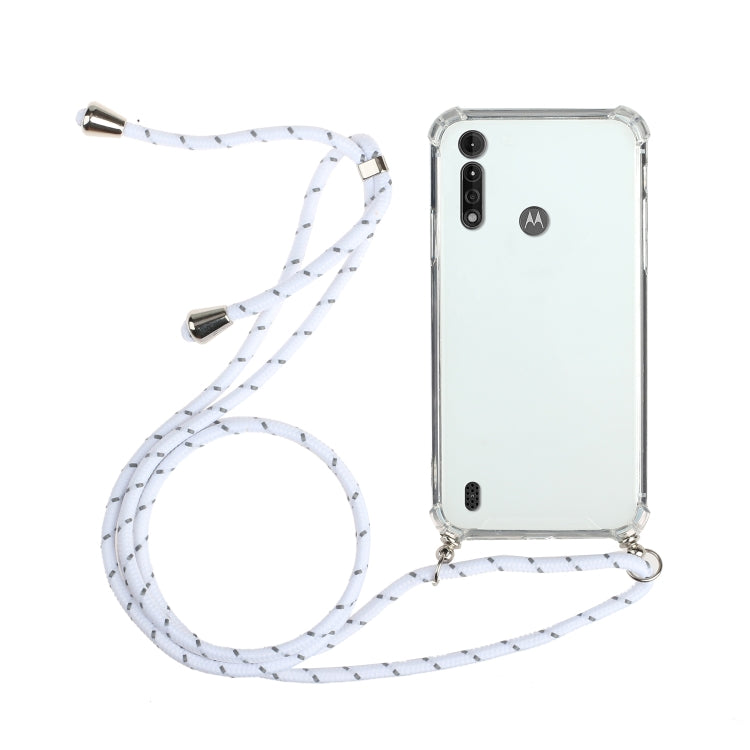 For Motorola Moto E6s Four-Corner Anti-Fall Transparent TPU Protective Case with Lanyard