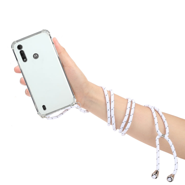 For Motorola Moto E6s Four-Corner Anti-Fall Transparent TPU Protective Case with Lanyard