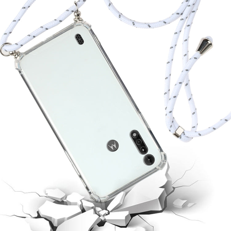 For Motorola Moto E6s Four-Corner Anti-Fall Transparent TPU Protective Case with Lanyard