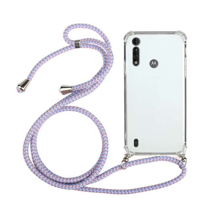 For Motorola Moto E6s Four-Corner Anti-Fall Transparent TPU Protective Case with Lanyard