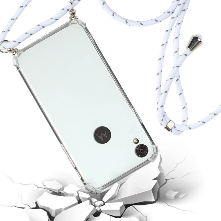 For Motorola Moto E6 Four-Corner Anti-Fall Transparent TPU Protective Case with Lanyard