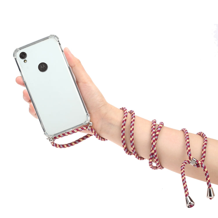 For Motorola Moto E6 Four-Corner Anti-Fall Transparent TPU Protective Case with Lanyard