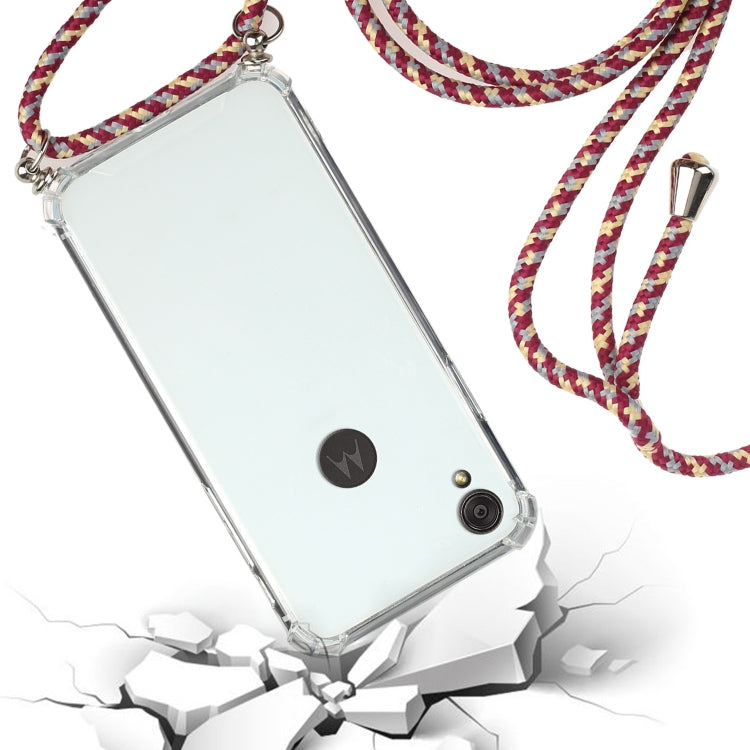 For Motorola Moto E6 Four-Corner Anti-Fall Transparent TPU Protective Case with Lanyard