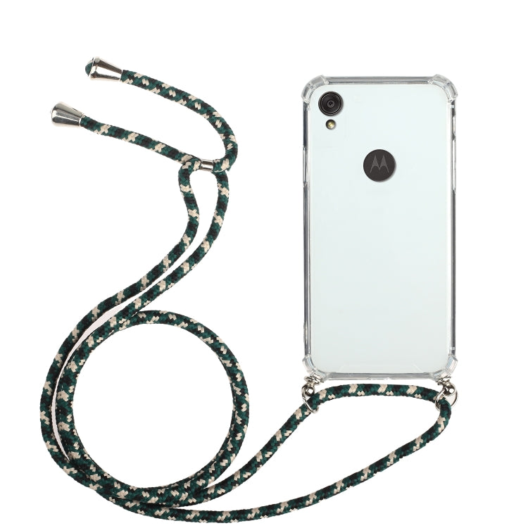 For Motorola Moto E6 Four-Corner Anti-Fall Transparent TPU Protective Case with Lanyard