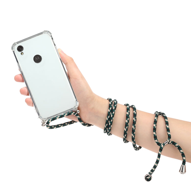 For Motorola Moto E6 Four-Corner Anti-Fall Transparent TPU Protective Case with Lanyard