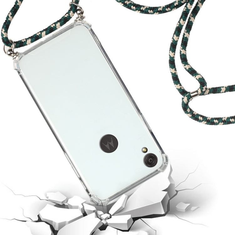 For Motorola Moto E6 Four-Corner Anti-Fall Transparent TPU Protective Case with Lanyard