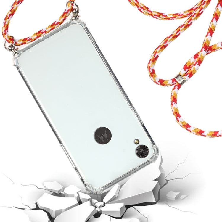 For Motorola Moto E6 Four-Corner Anti-Fall Transparent TPU Protective Case with Lanyard