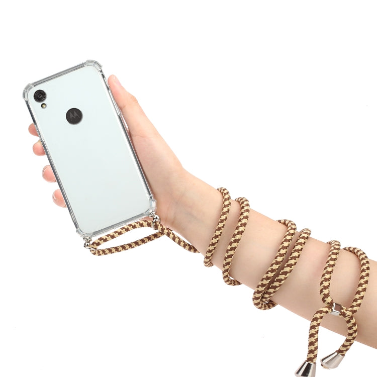 For Motorola Moto E6 Four-Corner Anti-Fall Transparent TPU Protective Case with Lanyard