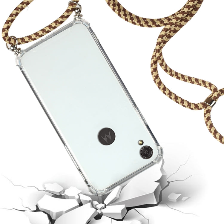 For Motorola Moto E6 Four-Corner Anti-Fall Transparent TPU Protective Case with Lanyard