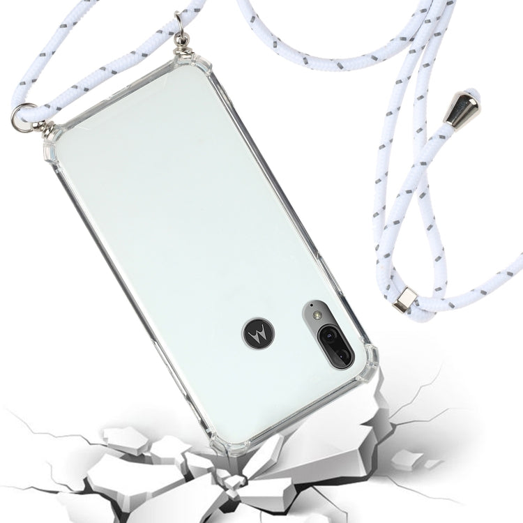 For Motorola Moto E6 Plus Four-Corner Anti-Fall Transparent TPU Protective Case with Lanyard