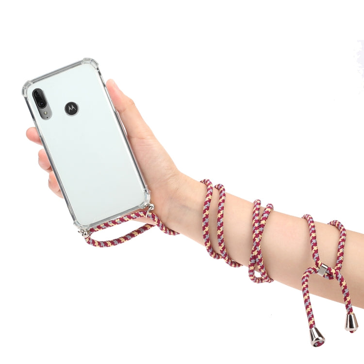 For Motorola Moto E6 Plus Four-Corner Anti-Fall Transparent TPU Protective Case with Lanyard