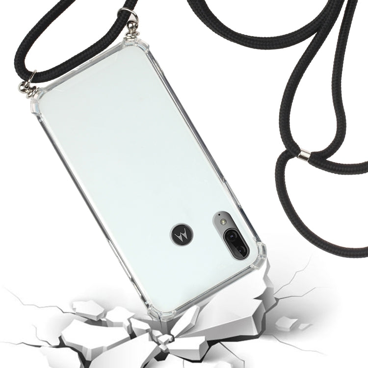 For Motorola Moto E6 Plus Four-Corner Anti-Fall Transparent TPU Protective Case with Lanyard