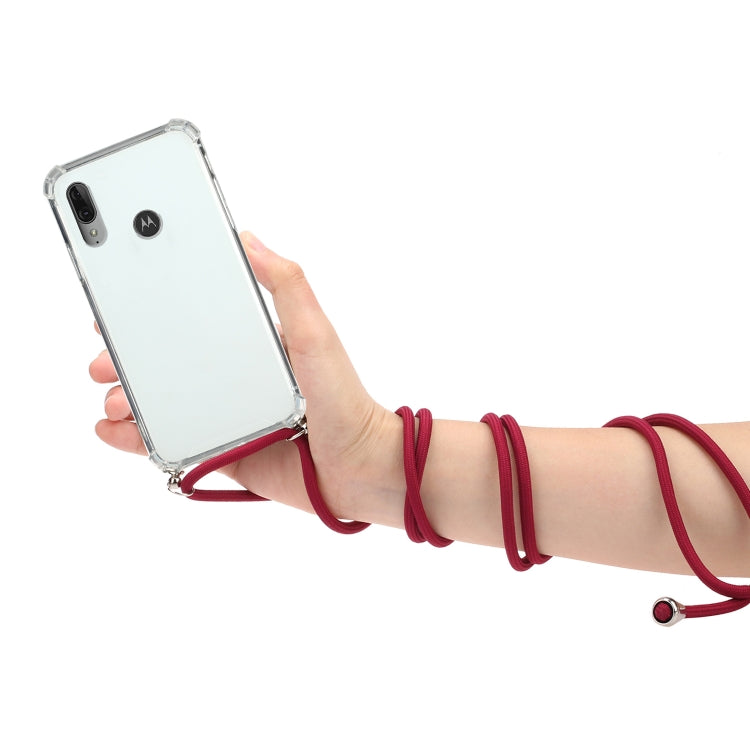 For Motorola Moto E6 Plus Four-Corner Anti-Fall Transparent TPU Protective Case with Lanyard