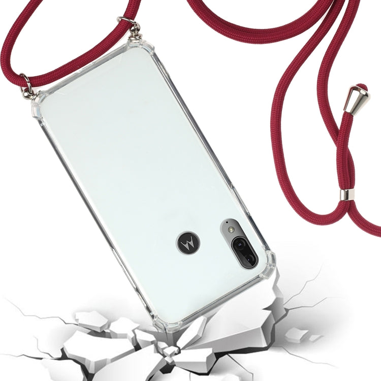 For Motorola Moto E6 Plus Four-Corner Anti-Fall Transparent TPU Protective Case with Lanyard