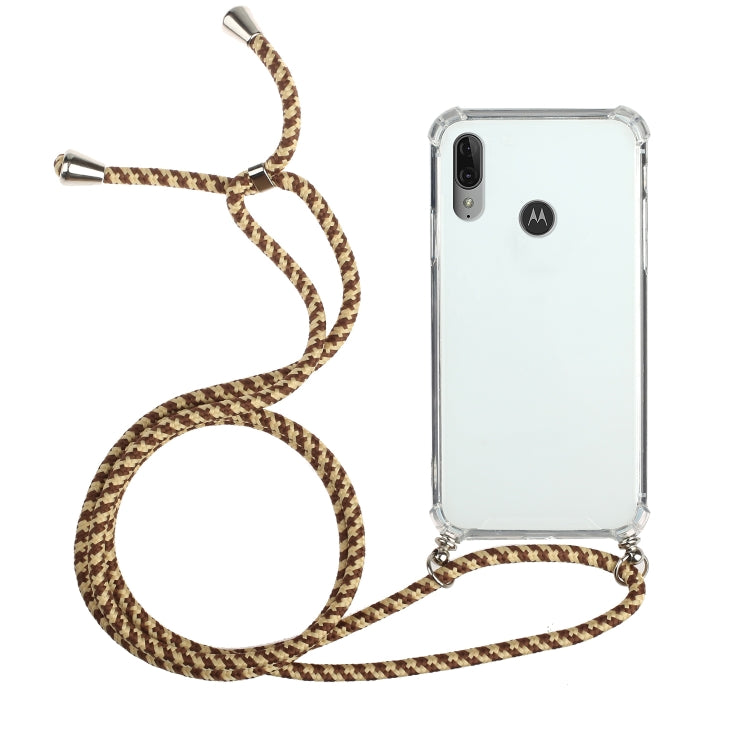 For Motorola Moto E6 Plus Four-Corner Anti-Fall Transparent TPU Protective Case with Lanyard