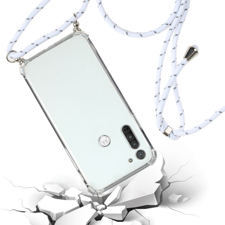 For Motorola Moto G8 Four-Corner Anti-Fall Transparent TPU Protective Case with Lanyard