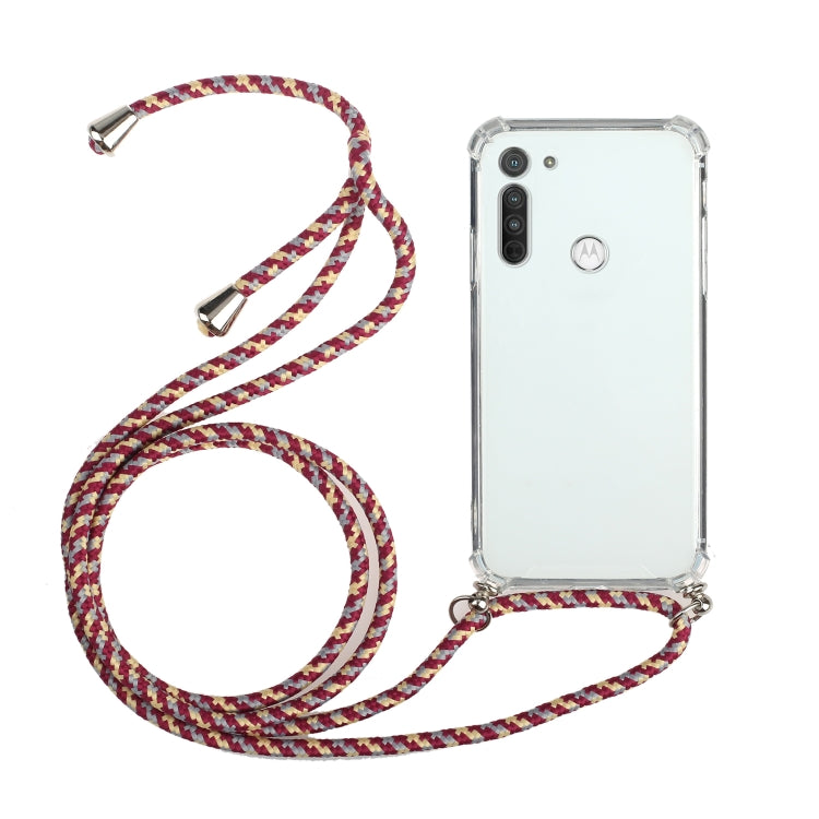 For Motorola Moto G8 Four-Corner Anti-Fall Transparent TPU Protective Case with Lanyard