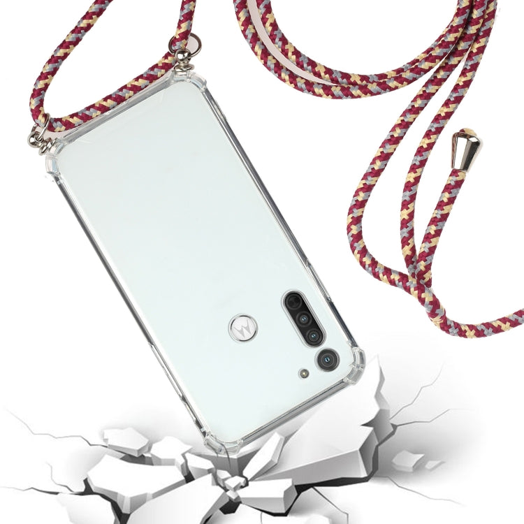 For Motorola Moto G8 Four-Corner Anti-Fall Transparent TPU Protective Case with Lanyard