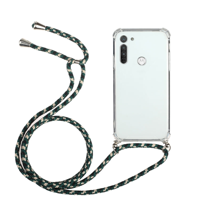 For Motorola Moto G8 Four-Corner Anti-Fall Transparent TPU Protective Case with Lanyard