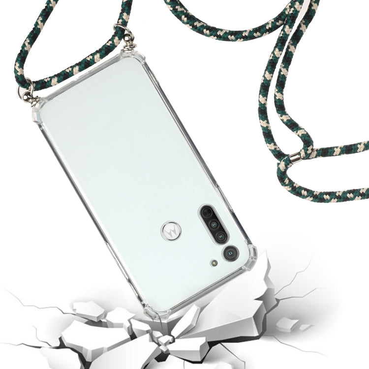 For Motorola Moto G8 Four-Corner Anti-Fall Transparent TPU Protective Case with Lanyard