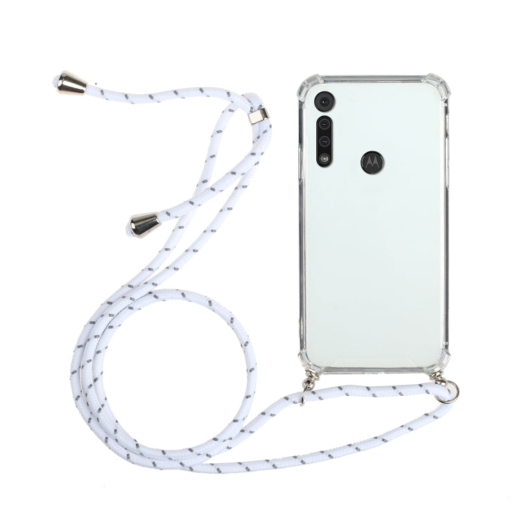 For Motorola Moto G8 Play Four-Corner Anti-Fall Transparent TPU Protective Case with Lanyard