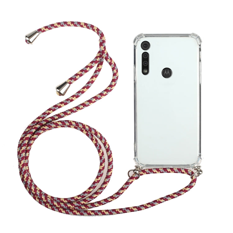 For Motorola Moto G8 Play Four-Corner Anti-Fall Transparent TPU Protective Case with Lanyard