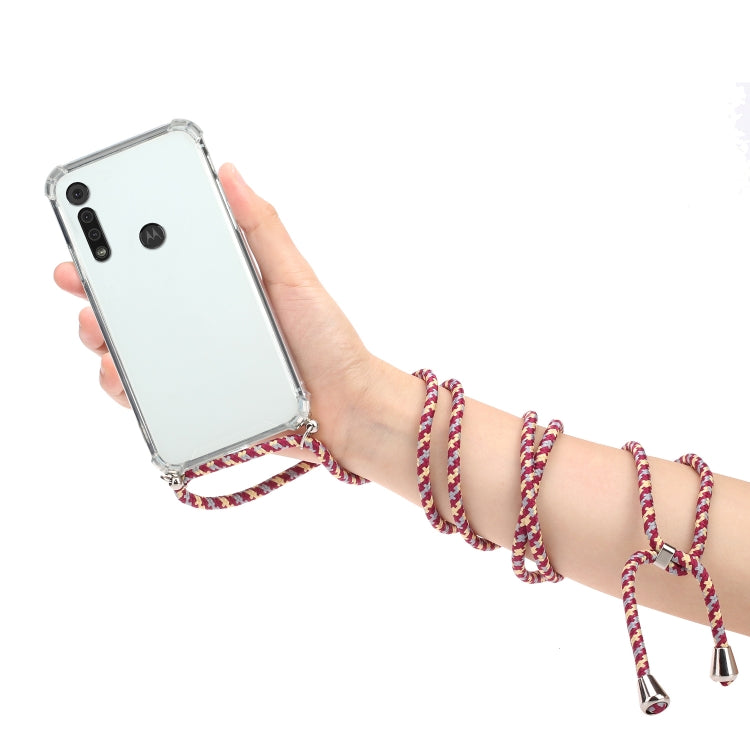 For Motorola Moto G8 Play Four-Corner Anti-Fall Transparent TPU Protective Case with Lanyard