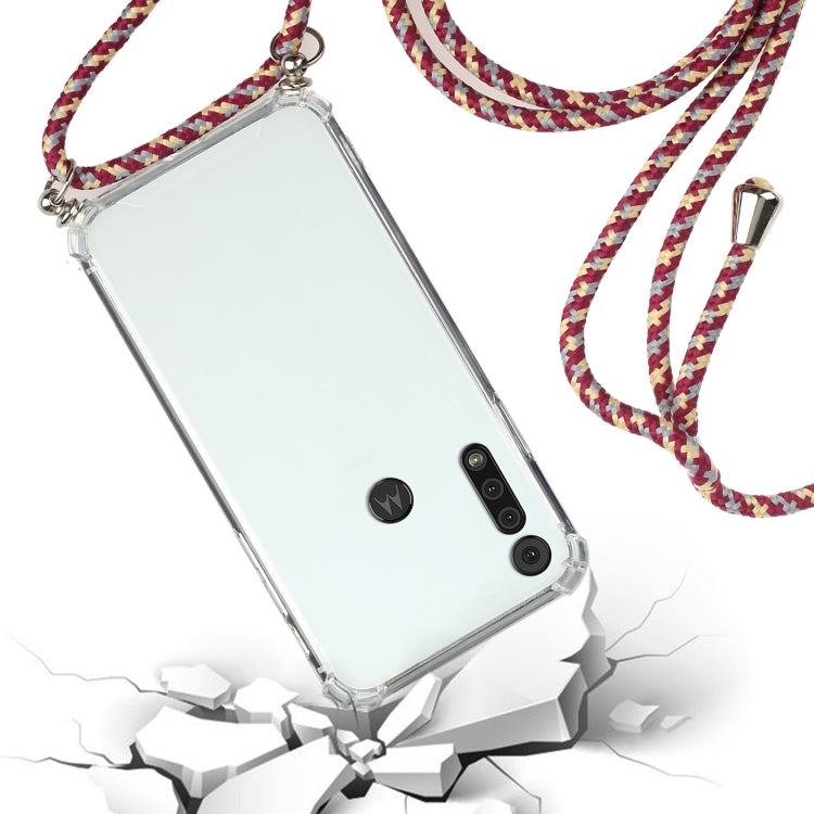 For Motorola Moto G8 Play Four-Corner Anti-Fall Transparent TPU Protective Case with Lanyard