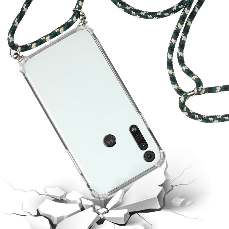 For Motorola Moto G8 Play Four-Corner Anti-Fall Transparent TPU Protective Case with Lanyard