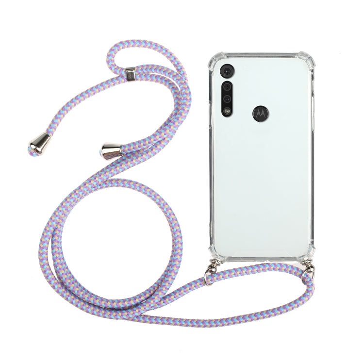 For Motorola Moto G8 Play Four-Corner Anti-Fall Transparent TPU Protective Case with Lanyard
