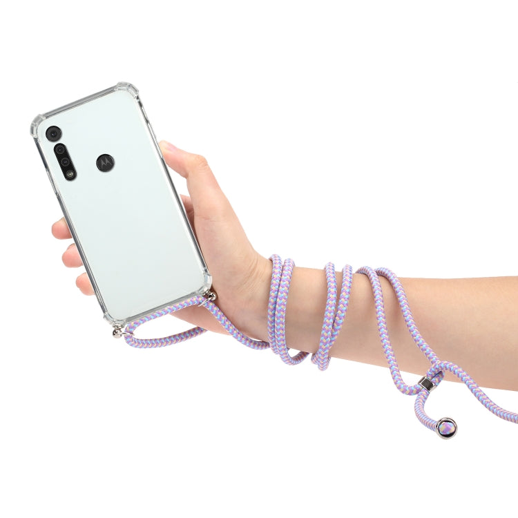 For Motorola Moto G8 Play Four-Corner Anti-Fall Transparent TPU Protective Case with Lanyard