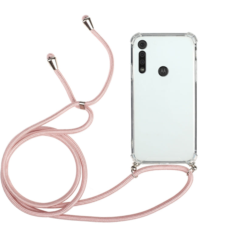 For Motorola Moto G8 Play Four-Corner Anti-Fall Transparent TPU Protective Case with Lanyard