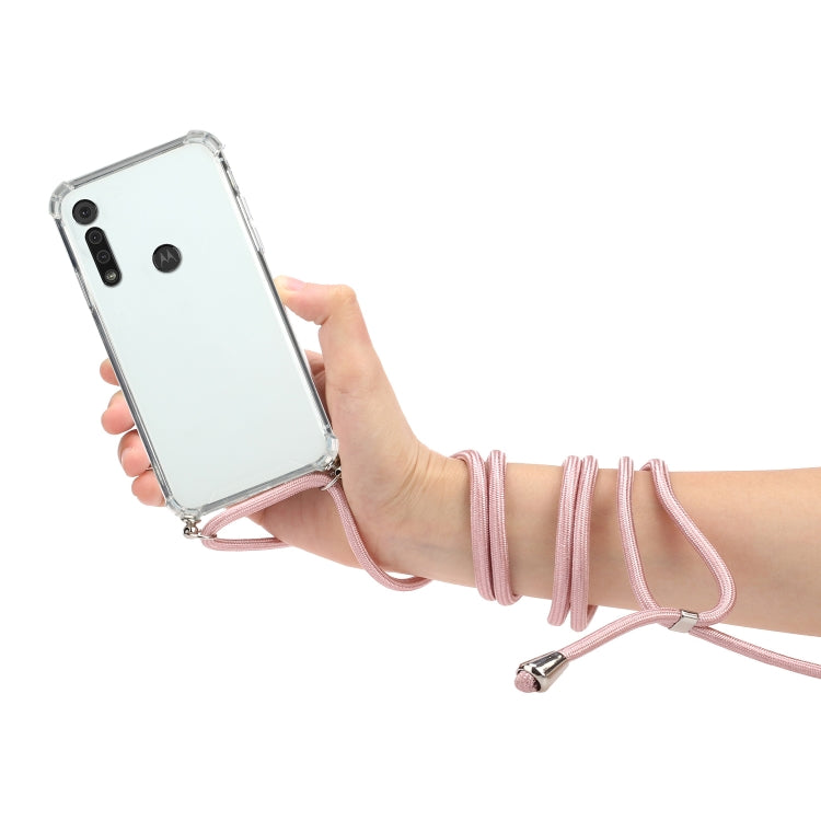 For Motorola Moto G8 Play Four-Corner Anti-Fall Transparent TPU Protective Case with Lanyard