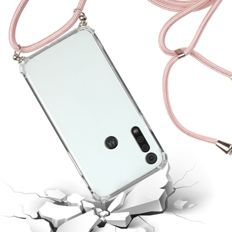 For Motorola Moto G8 Play Four-Corner Anti-Fall Transparent TPU Protective Case with Lanyard