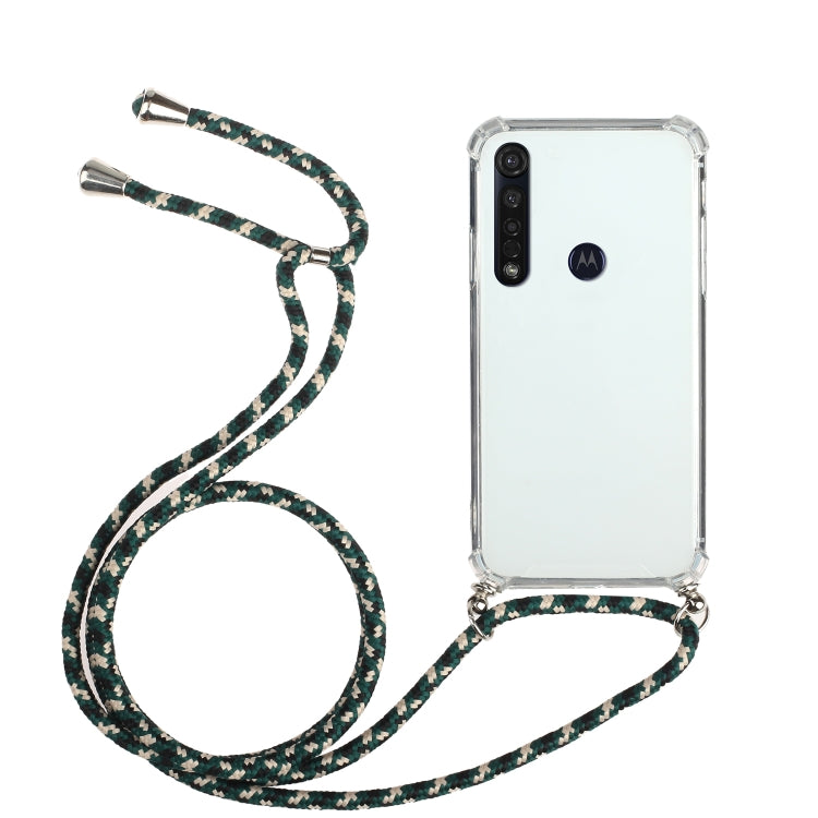 For Motorola Moto G8 Plus Four-Corner Anti-Fall Transparent TPU Protective Case with Lanyard