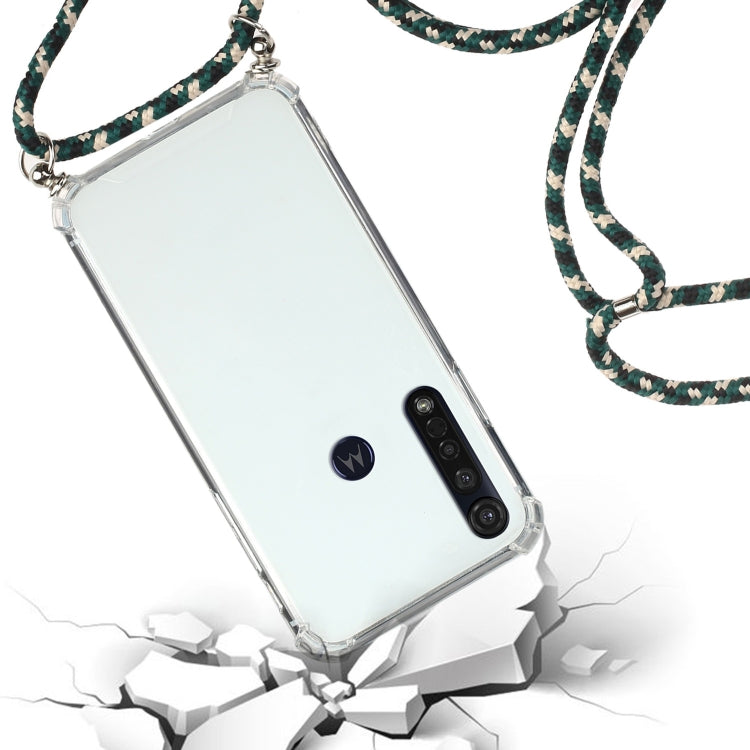 For Motorola Moto G8 Plus Four-Corner Anti-Fall Transparent TPU Protective Case with Lanyard