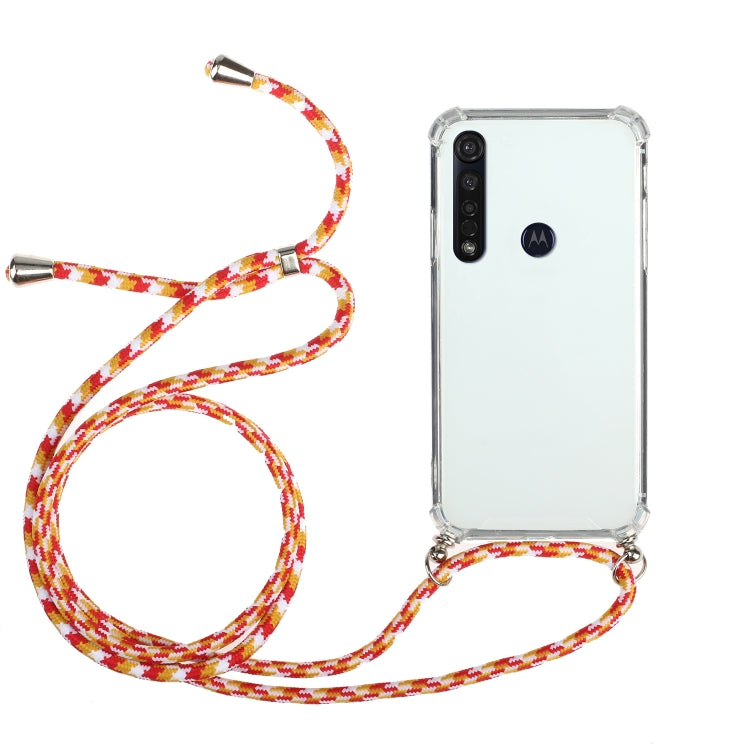 For Motorola Moto G8 Plus Four-Corner Anti-Fall Transparent TPU Protective Case with Lanyard