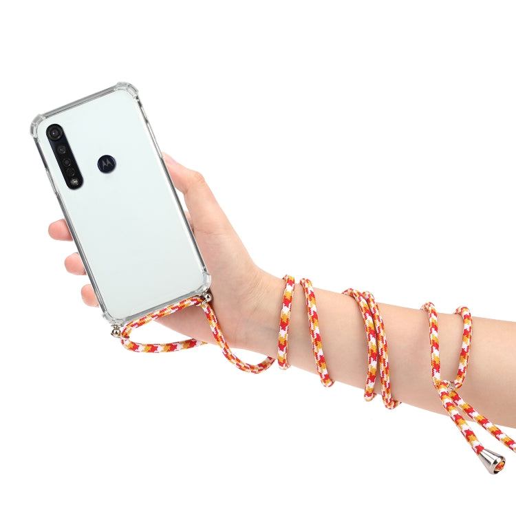 For Motorola Moto G8 Plus Four-Corner Anti-Fall Transparent TPU Protective Case with Lanyard