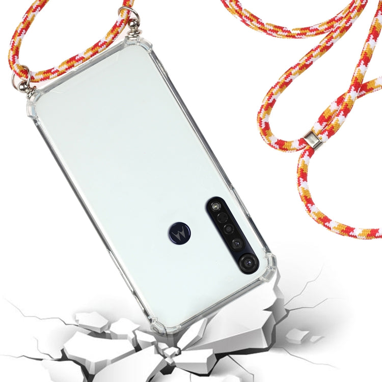 For Motorola Moto G8 Plus Four-Corner Anti-Fall Transparent TPU Protective Case with Lanyard