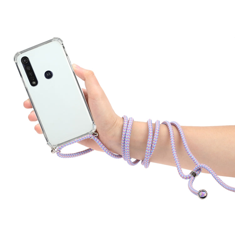 For Motorola Moto G8 Plus Four-Corner Anti-Fall Transparent TPU Protective Case with Lanyard