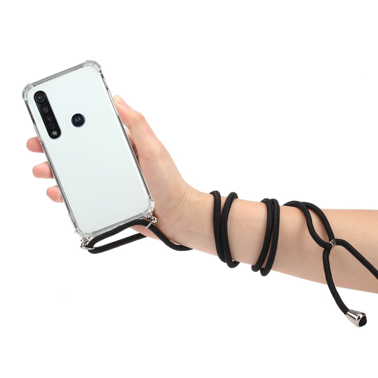 For Motorola Moto G8 Plus Four-Corner Anti-Fall Transparent TPU Protective Case with Lanyard