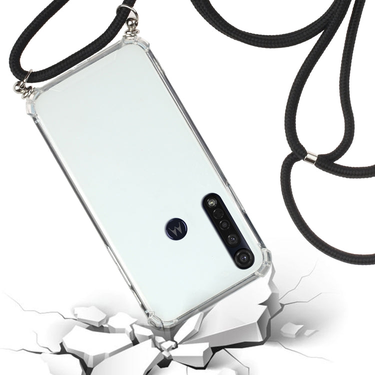 For Motorola Moto G8 Plus Four-Corner Anti-Fall Transparent TPU Protective Case with Lanyard