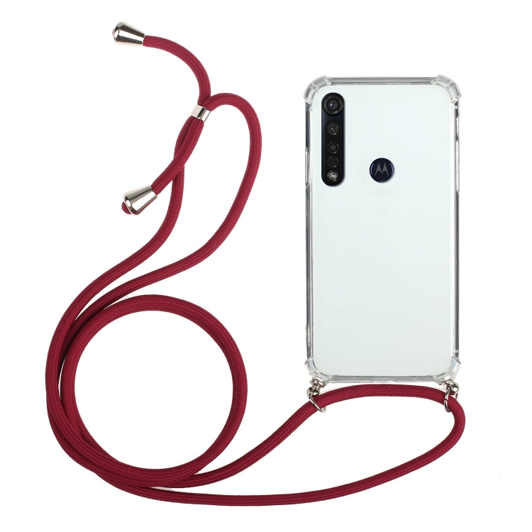 For Motorola Moto G8 Plus Four-Corner Anti-Fall Transparent TPU Protective Case with Lanyard