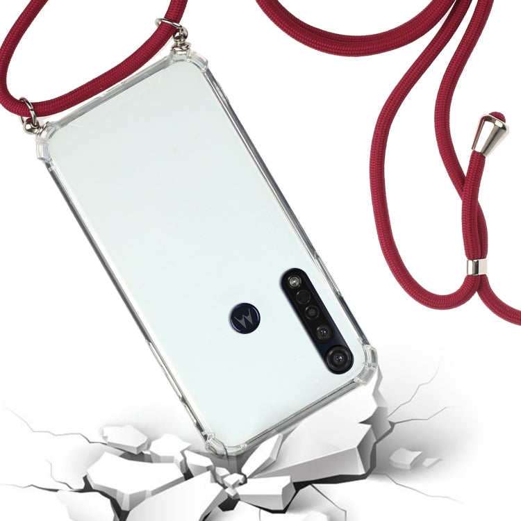 For Motorola Moto G8 Plus Four-Corner Anti-Fall Transparent TPU Protective Case with Lanyard