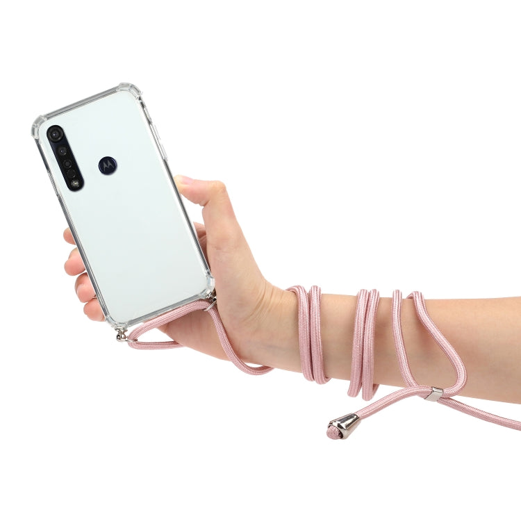 For Motorola Moto G8 Plus Four-Corner Anti-Fall Transparent TPU Protective Case with Lanyard